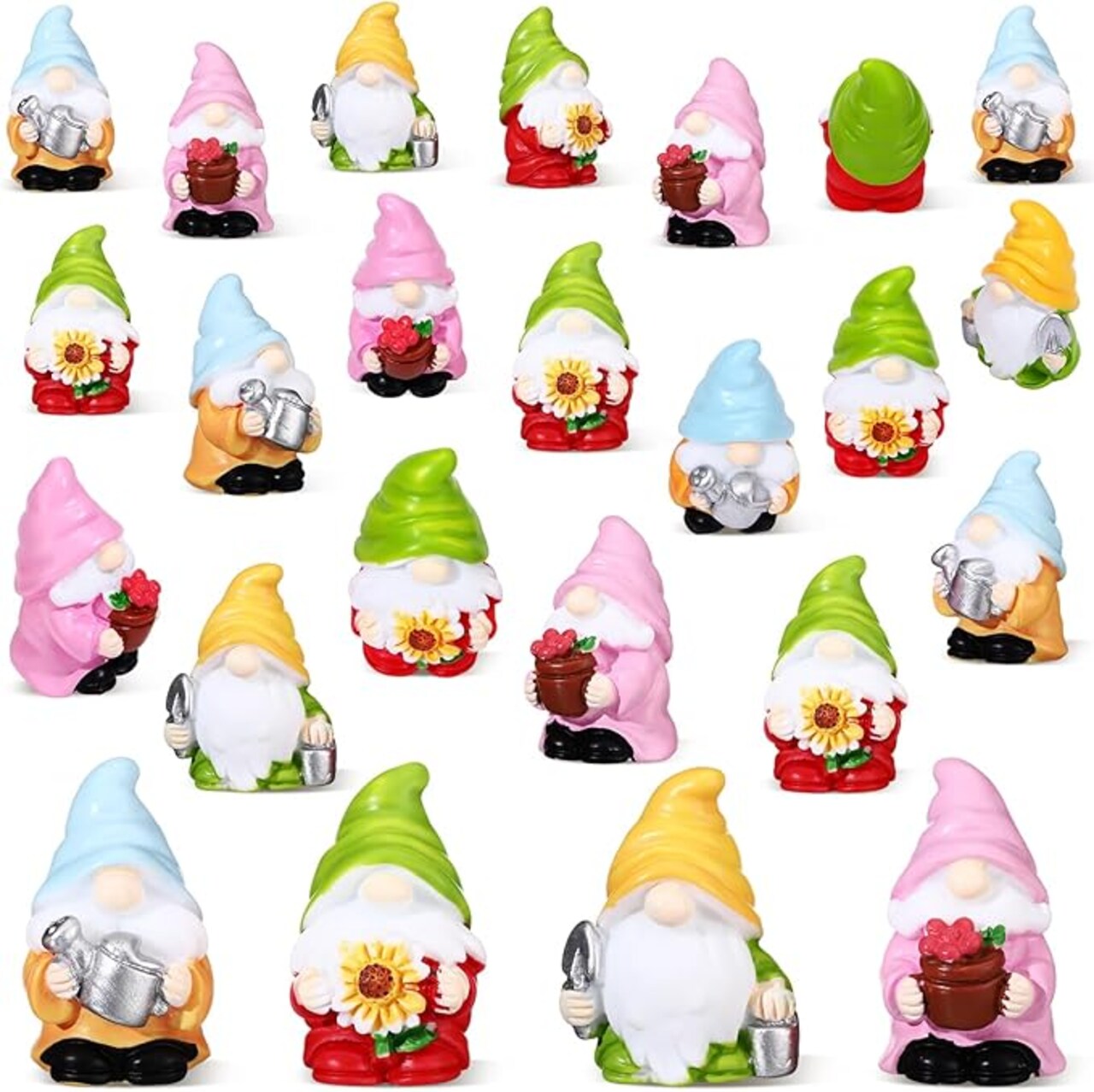 40 Pcs Spring Mini Gnomes Figurine Miniature Spring Gnome Resin Statues Flowers Sunflower Mini Resin Gnomes Table Decor for Summer Tiny Elf Indoor Outdoor Garden Plant Pots